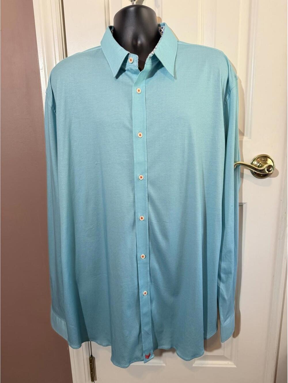 Butter Cloth Button Down Shirt Mens 3XL Aqua Teal Checked Patterned Cuffs